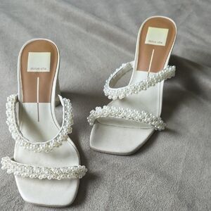 Dolce Vita White Pearl-Embellished Mules